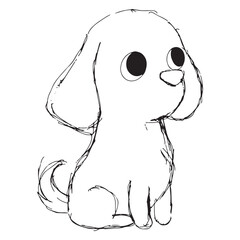 The puppy is drawn with a black brush. Vector sketch design of a cute dog.