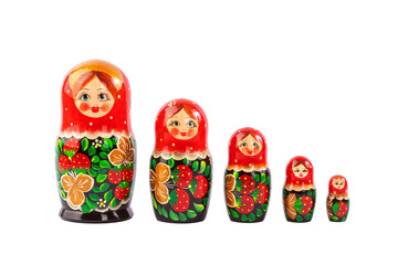 wooden Russian dolls in red, isolate on a white background
