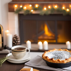 Fototapeta na wymiar christmas pie in cozy winter christmas setting