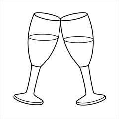 Obraz premium two glasses of champagne isolated on white fizz.Realistic bottle of champagne.