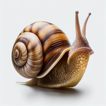 Detailed closeup of a snail, isolated on a white background
