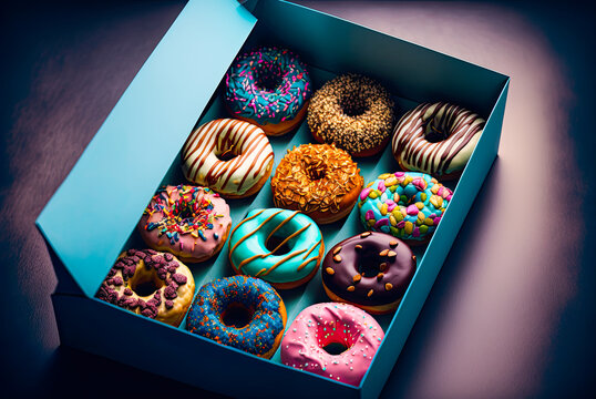 Box of a dozen doughnuts. Generative AI