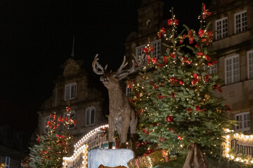 The Old City of Bremen during the holidays season, Christmas market in Bremen, Die Sögestrasse, street of Bremen with light reflexion after the rain, people in Xmas Market