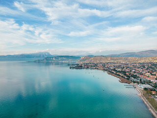 Fototapeta na wymiar Bardolino port and city in Italy