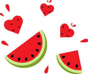 Vector illustration with hearts and watermelons.