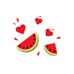 Vector illustration with hearts and watermelons.