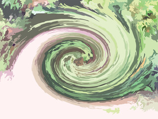 Forest landscape - abstract curl in green-brown key. Vortex blurry backdrop for interior solutions, covers, fabric, textiles, fashion trends, business or ecological concepts, scrapbooking, etc.