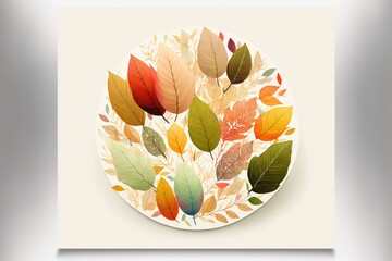a plate with a bunch of leaves on it on a table top with a white background and a white background.