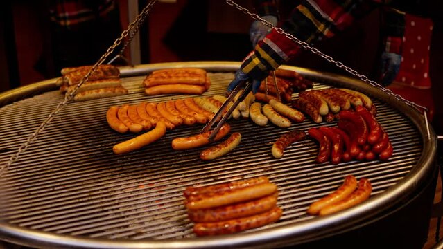German sausages called wurst on a big grill - travel photography