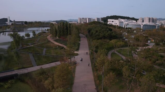 [korea drone footage] seoul city landscape, kimpo, pork