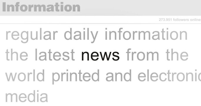News Headline news across international media with information overload and anxiety. Abstract concept of internet news titles on screens loop. Seamless and looped animation.