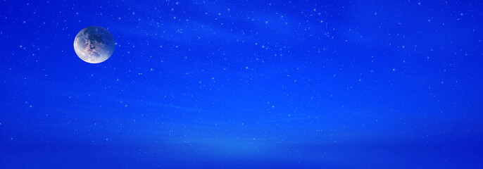 Obraz na płótnie Canvas night blue starry sky big blue moon pink sunset clouds background banner template