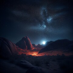 Mountains in the desert with night sky. Generative AI