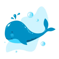 Photo sur Plexiglas Baleine Happy whale in the ocean. Vector illustration for baby shower or birthday party invitation, nursery, child clothing