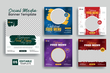 Modern Food menu template and restaurant social media post banner set. Set of social media post banner template. flyer, brochure