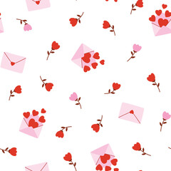Seamless pattern with love letters and flowers. Vector design