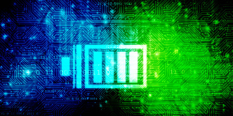 2d rendering Electrical energy and power supply source concept, accumulator battery with charging level indicator
   