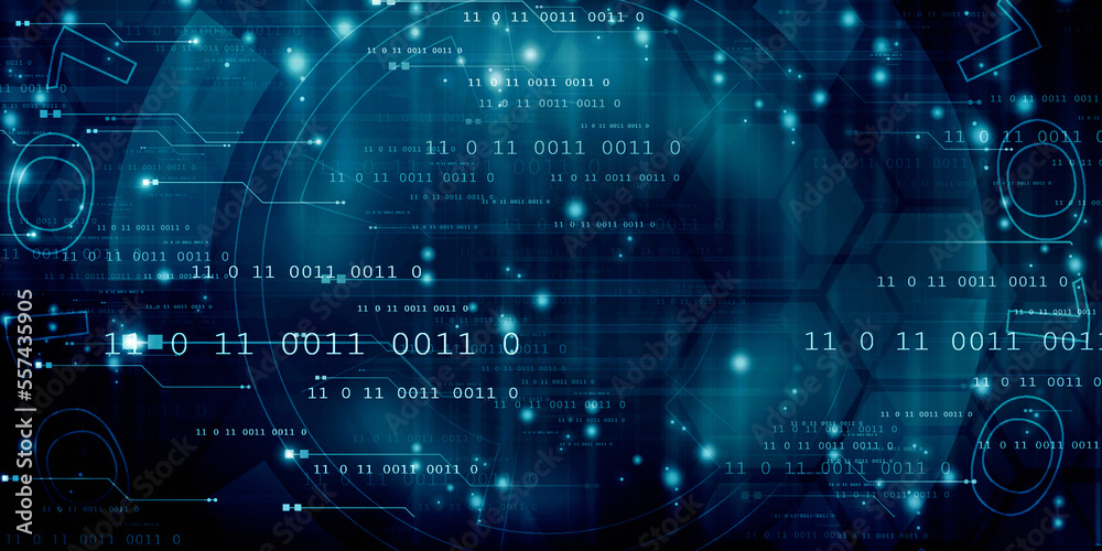 Poster 2d illustration abstract digital binary data on computer screen
