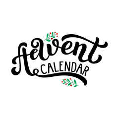 Handdrawn vector illustration with black lettering on textured background Advent Calendar for advertising, poster, card, banner, print, label, winter season greeting, invitation, celebration, template