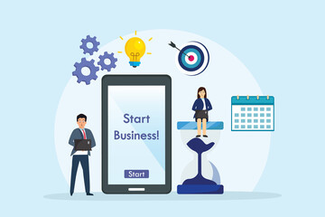 Business team start a business on mobile phone application