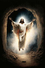 Jesus Christ Resurrection Illustration, Happy Ascension Day, Generative AI - obrazy, fototapety, plakaty