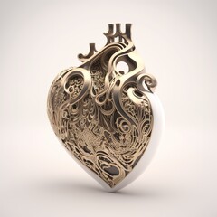 Love concept. Luxury heart design, gold and white colors. Ornamental details. Generative ai. 