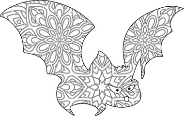 Flying bat mandala coloring page