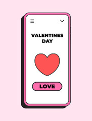 Happy Valentine's Day app concept. Be my Valentine. Online dating. Cute romantic icon in smartphone. Vector illustration concept
