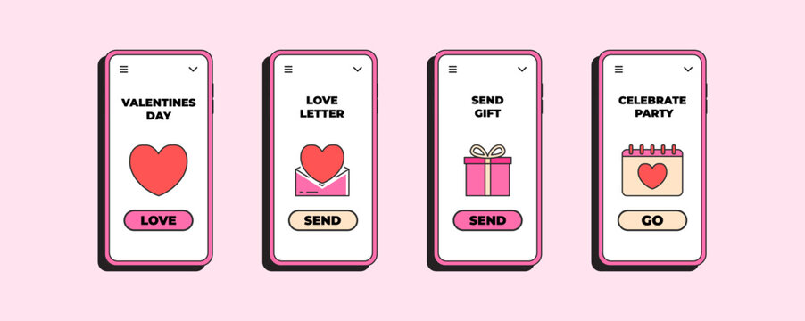Happy Valentine's Day app concept. Love letter. Be my Valentine. Online dating. Cute romantic icon in smartphone. Celebrate party. Vector illustration concept