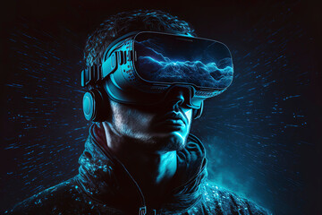 man with smart glasses, digital futuristic technology