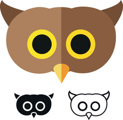 Owl head simple icons. Set of colored and monochrome icons. Animals. Simple flat design. Vector art