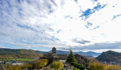 Fototapeta na wymiar Ancient Spanish village on top of the mountain on a sunny autumn day