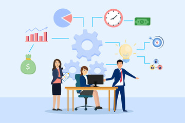 business people working together with laptop, business management development