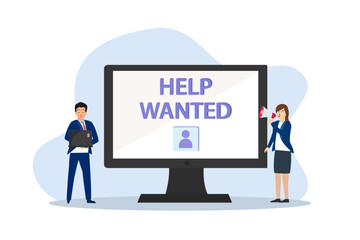 Fototapeta na wymiar Online help wanted or job recruitment advertisement on computer screen