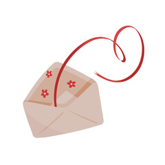 Love letter wih red flowers and note inside