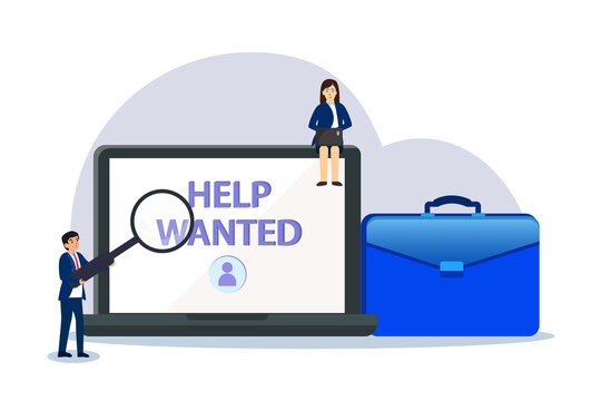 Online job recruitment or help wanted on laptop screen