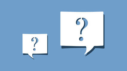 Question mark symbol on cutout white paper speech bubble on blue background