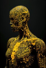 Person made of colorful data in the virtual reality metaverse created by generative AI. Digital image made to represent futuristic technologies.