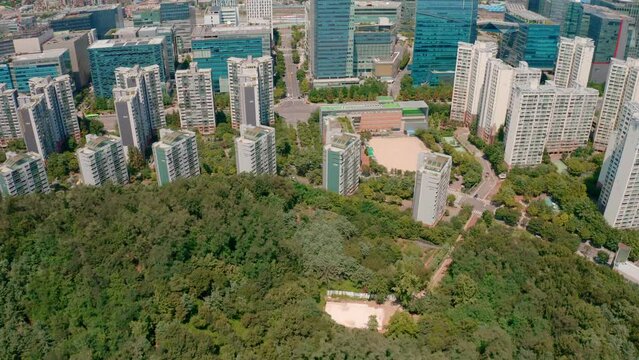 [korea drone footage] seoul city landscape, Seoul, Korea, sang-am