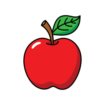 Apple vector illustration. Cartoon red apple. Apple icon. Apple for coloring page.