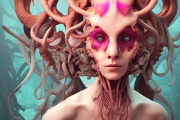 AI Digital Illustration Medusa Goth Alien Face