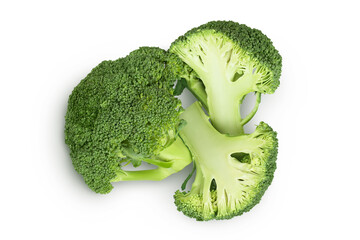 fresh broccoli isolated on white background close-up with full depth of field. Top view. Flat lay