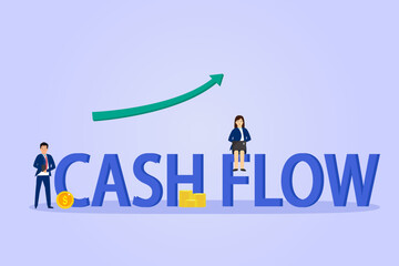 Fototapeta premium Cash flow word with arrow and businesswoman