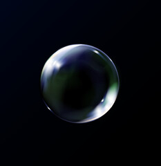 Magic fantasy colorful bubble isolated on black background. Realistic transparent soap bubble with glares.