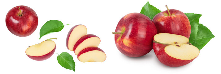 Red apple with half isolated on white background . Top view. Flat lay.