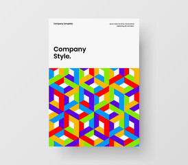Original geometric hexagons company brochure concept. Vivid front page vector design layout.