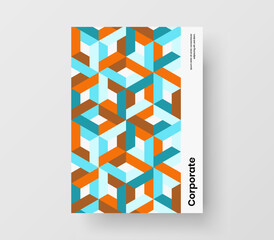 Isolated mosaic hexagons magazine cover layout. Bright company identity design vector concept.