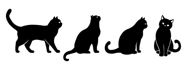 Set of cats. Silhouette of kittens. Vector illusttration.
