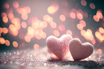soft pink hearts , bokeh light, beautiful valentines background, Generative AI.