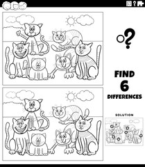 differences task with cartoon cats coloring page